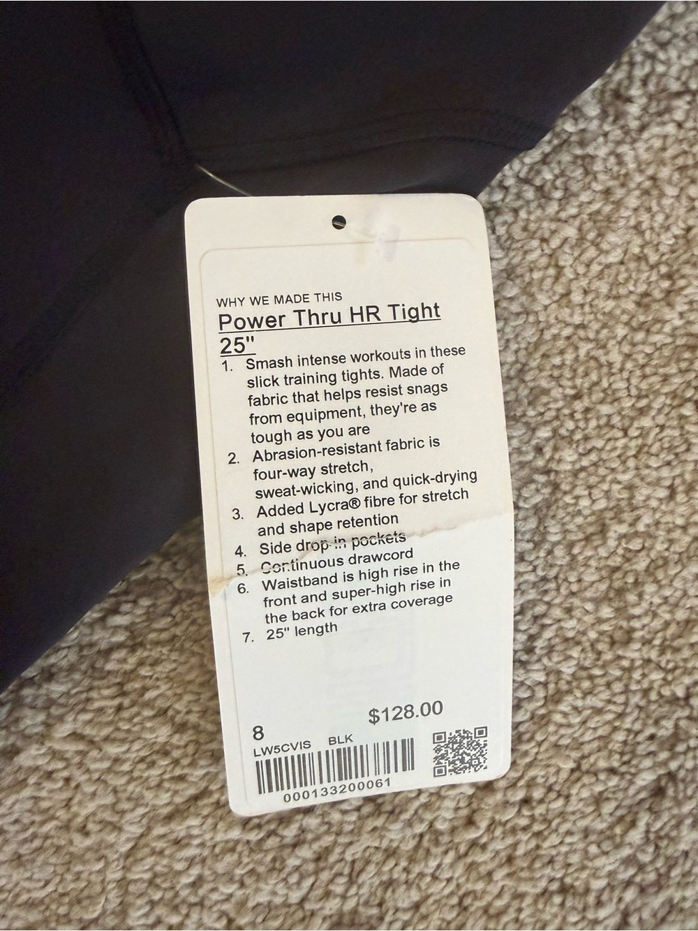 2021 Lululemon Power Thru High Rise Tight 25 Black Leggings Pockets Size 8 NWT - Picture 8 of 10